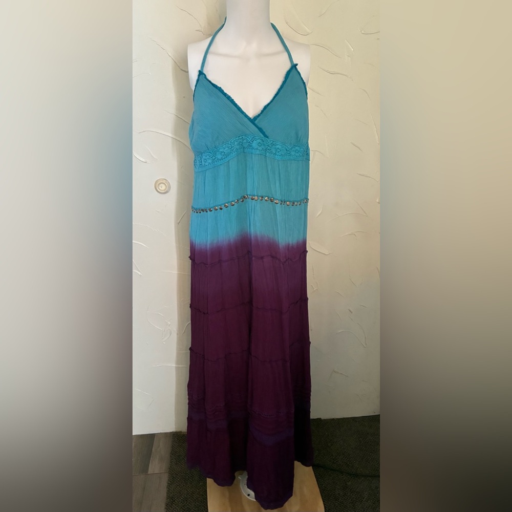 Passport Y2K BOHO Festival Halter Maxi Dress SZ Large